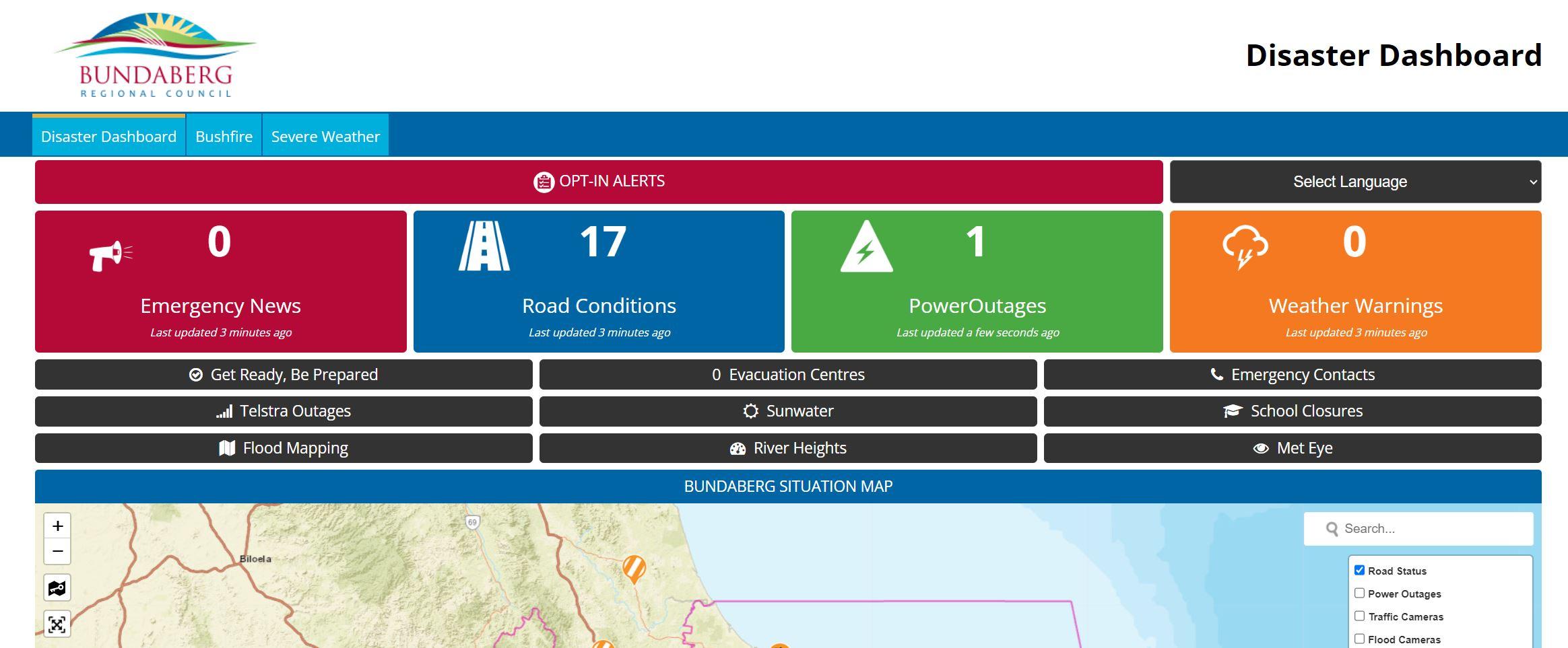 Dashboard opt in screenshot - Dashboard opt in screenshot - For assistance in using the Disaster Dashboard opt-in feature, please contact Council on 1300 883 699