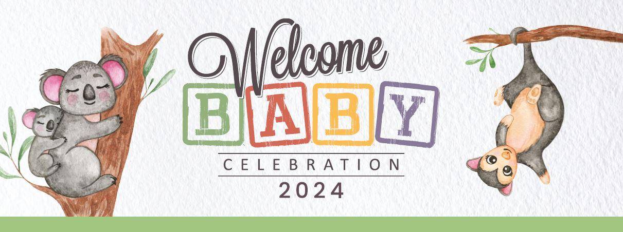 welcome baby celebration graphic with native animals