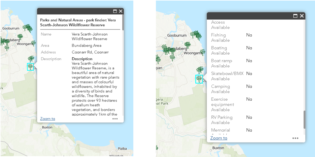 screenshot of park finder map