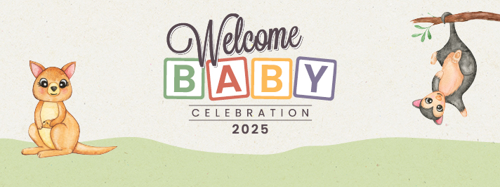 welcome baby celebration graphic with native animals