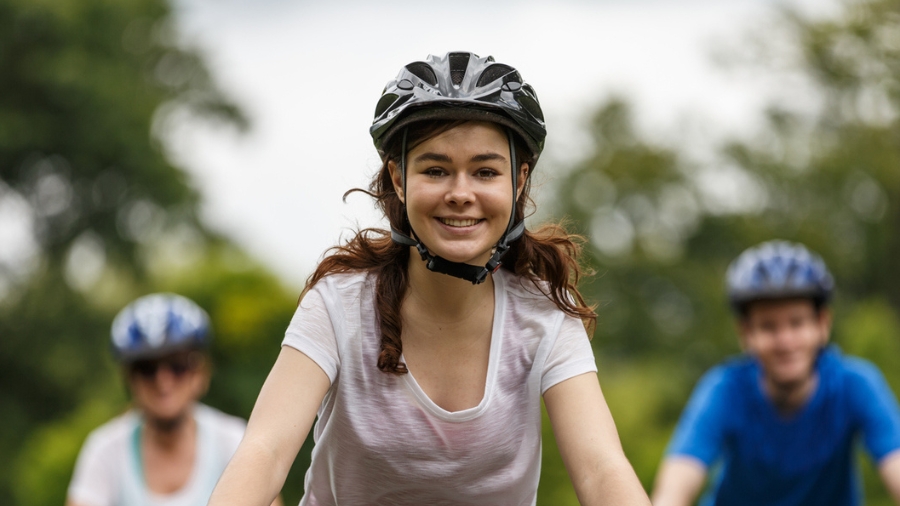 Active young people riding bikes